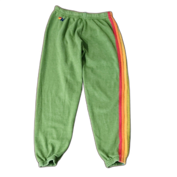 Aviator Nation 5 Stripe Sweatpants, Jungle Green/Neon Rainbow, Size L - Picture 5 of 11
